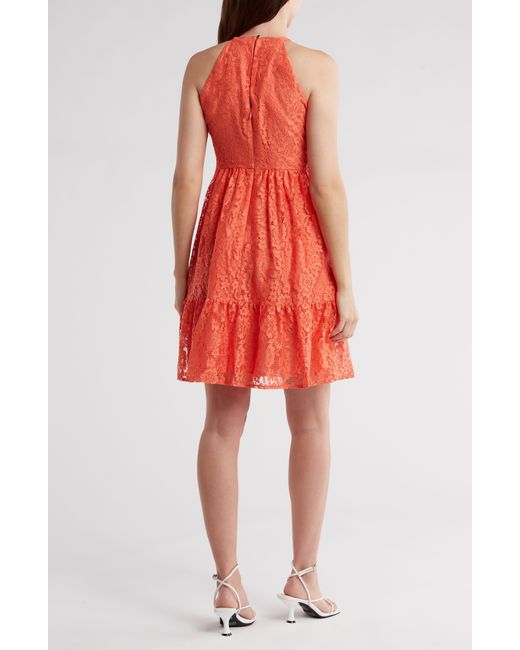 Vince Camuto Red Halter Neck Sleeveless Lace Dress