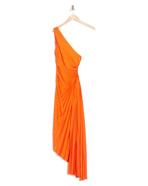 A.L.C. Orange Delfina Pleated Cutout One-shoulder Dress