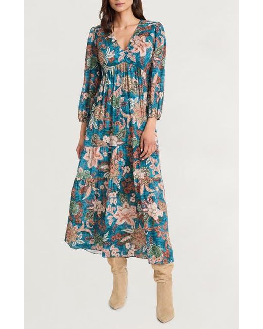 The Good Journey Floral Long Sleeve Empire Waist Tiered Maxi Dress in Blue  | Lyst