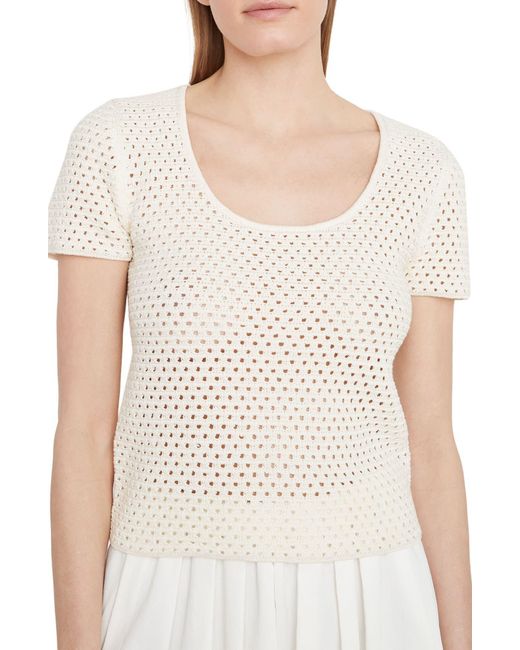 Vince Natural Open Stitch Short Sleeve Cotton Sweater