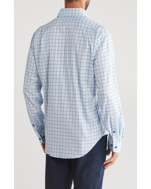 Lorenzo Uomo Blue Trim Fit Textured Windowpane Dress Shirt for men
