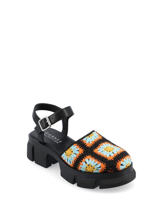 Journee Collection Black Floral Crocheted Platform Sandal