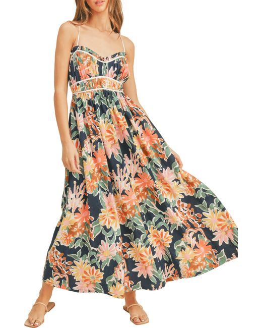 Lush Multicolor Floral Trimmed Detail Maxi Dress