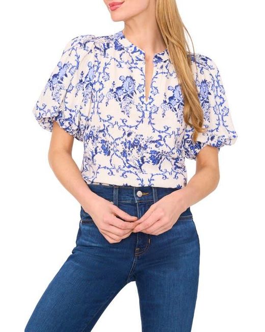 Cece Split Neck Puff Sleeve Top in White | Lyst