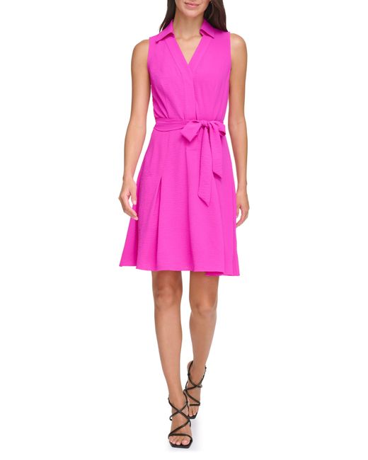DKNY Pink Collared Faux Wrap Dress