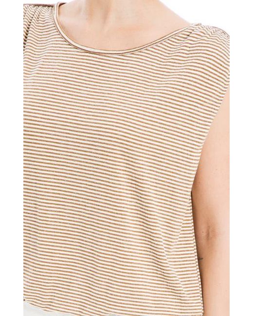 Max Studio White Stripe Cinched Shoulder Tank Top