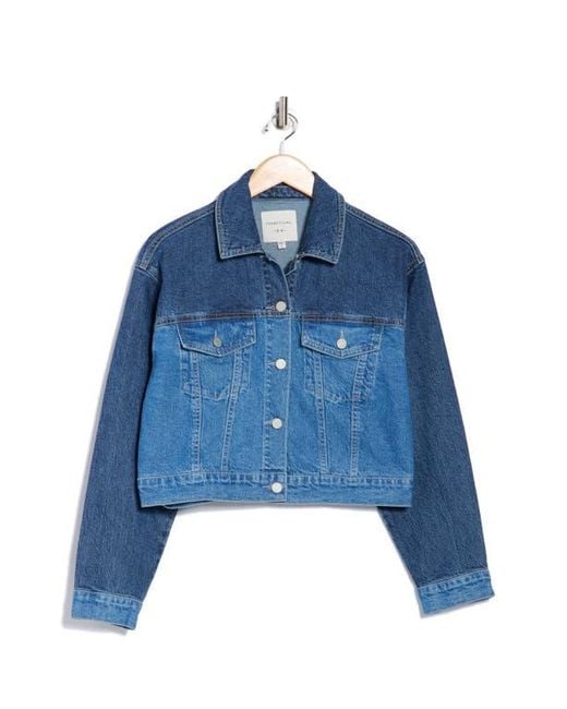 Habitual Blue Colorblock Crop Trucker Jacket