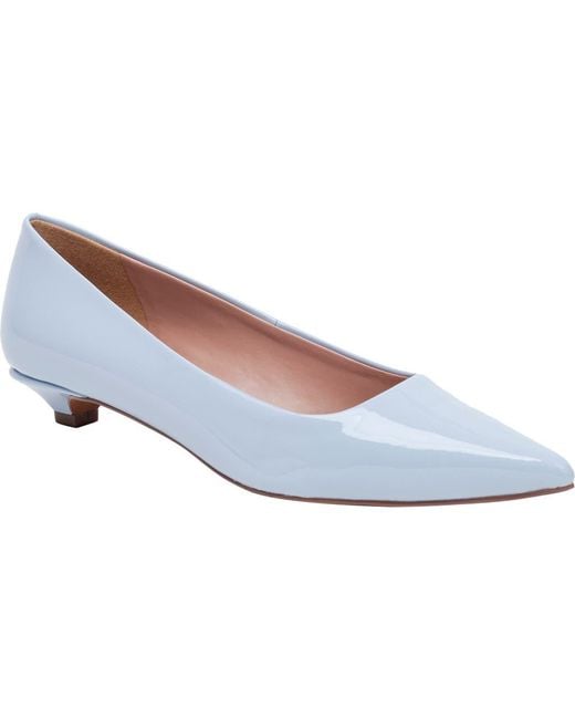 Linea Paolo Blue Banks Patent Kitten Heel Pointed Toe Pump