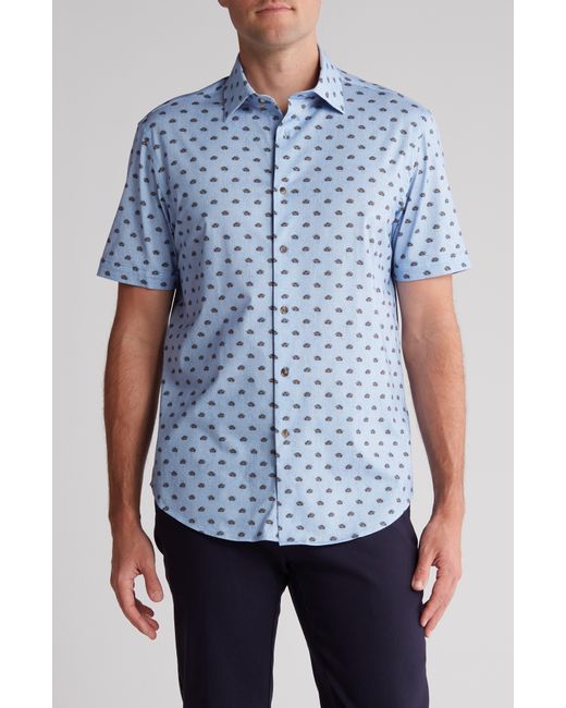 Bugatchi Blue Short Sleeve Woven Shirt for men