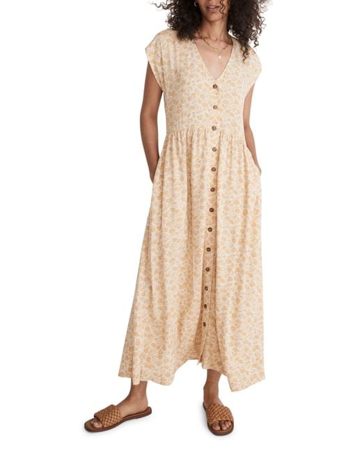 Madewell Natural Piccola Floral Button Front Midi Dress In French Vanilla At Nordstrom Rack