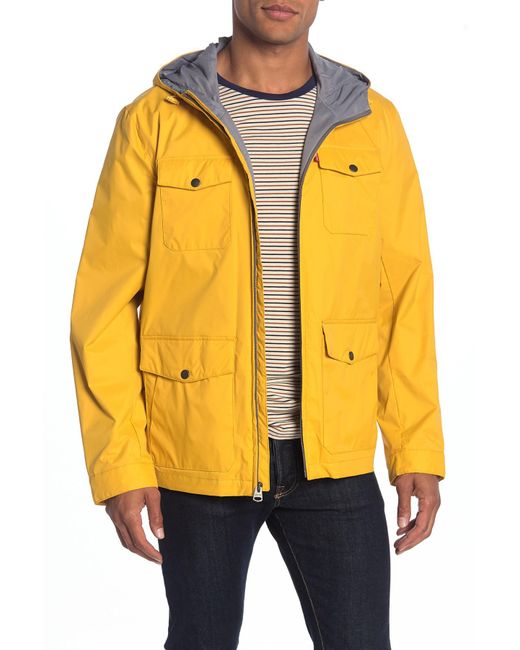 Levi's Yellow Nylon 4 Pocket Rain Jacket for men
