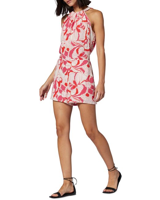 Equipment Red Eudora Abstract Floral Silk Romper