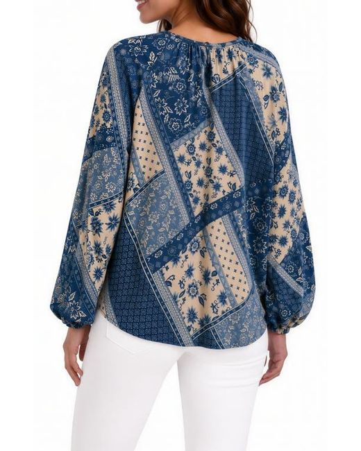 BLUEGREY Blue Patchwork Print Long Sleeve Top