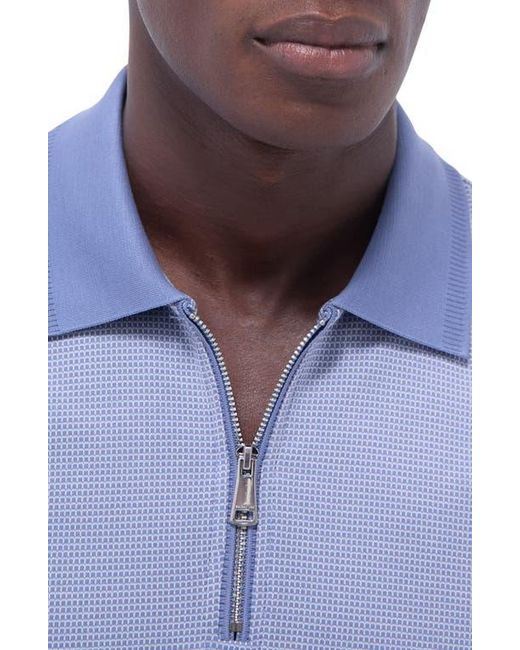 Bugatchi Blue Contrast Trim Zip Polo for men