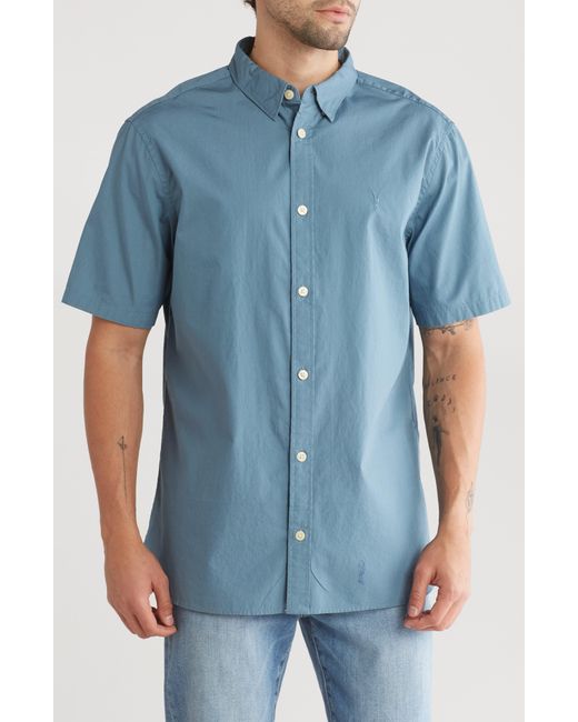 AllSaints Blue Riviera Short Sleeve Button-up Shirt for men