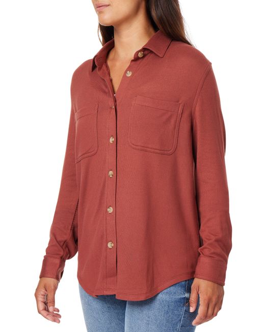 C&C California Red Marina Luxe Essential Knit Button-up Shirt