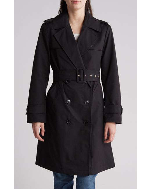 BCBGeneration Black Double Breasted Belted Flared Trench Coat