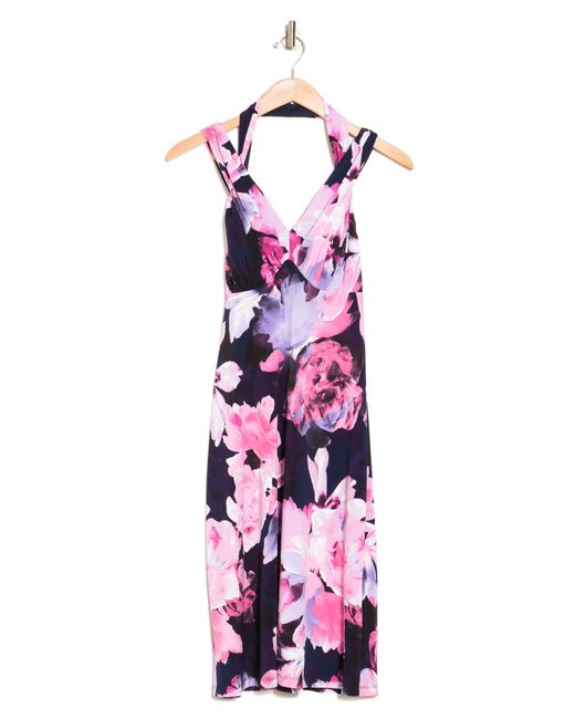 Connected Apparel Floral Double Strap Midi Dress in Pink Lyst