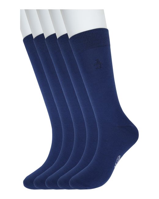 Original Penguin Blue Solid Heather Mix 5-pack Crew Socks for men