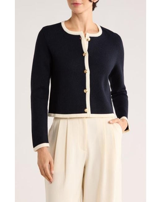 Bruno Magli Black Tipped Merino Wool Crop Cardigan
