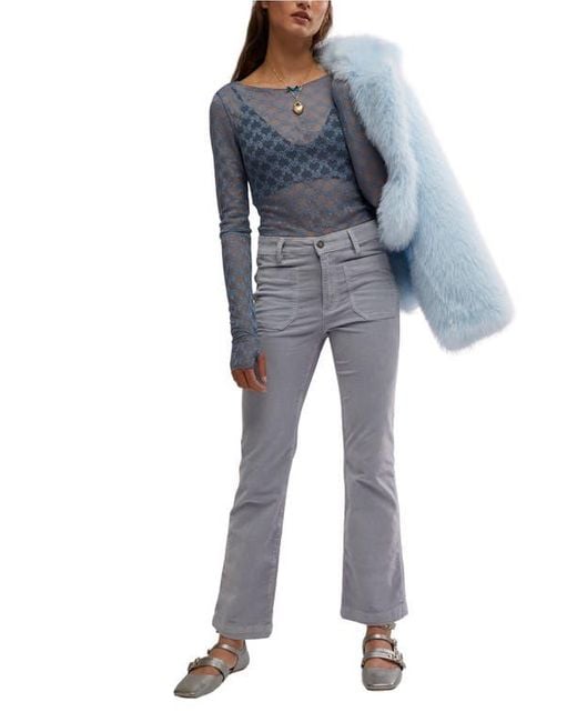 Free People Blue High Time Kick Corduroy Flare Pants