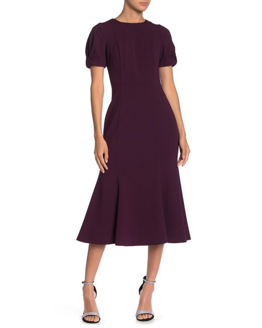 Calvin Klein Purple Bow Sleeve Trumpet Midi Dress