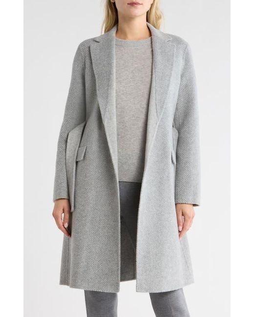 Theory Gray Chevron Belted Wool Coat