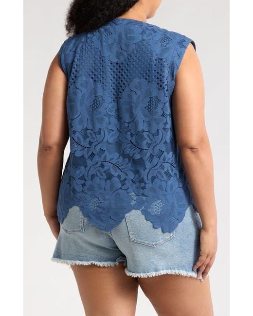 Forgotten Grace Blue Lace Button Tank