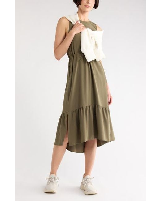 pursuit tiered midi dress Zella Pursuit Tiered Midi Dress in Green