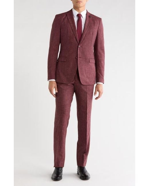 John Varvatos Red Solid Wool Blend Suit for men