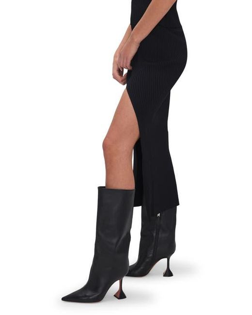GOOD AMERICAN Black Shine Ribbed Slit Midi Skirt