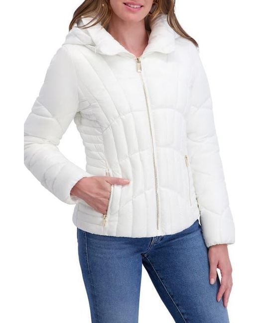 Kensie White Hooded Puffer Jacket