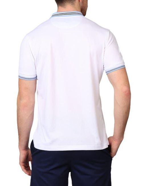 Tailorbyrd White Solid Perforated Performance Quarter Zip Polo for men