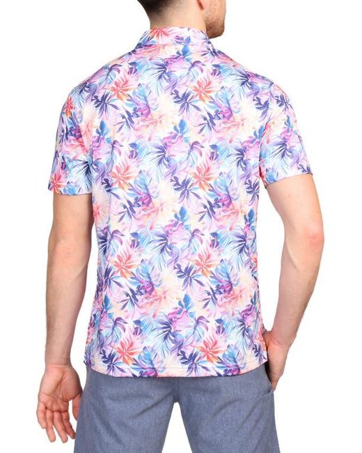 Tailorbyrd Blue Watercolor Leaf Print Performance Polo for men