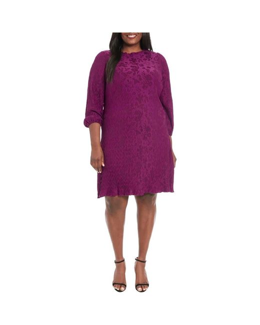 London Times Purple Floral Jacquard Balloon Sleeve Shift Dress