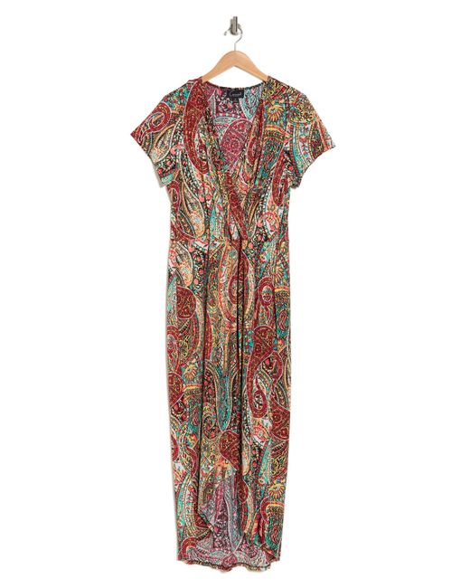 Connected Apparel White Paisley High-low Faux Wrap Dress