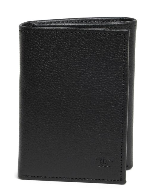 Original Penguin Black Pebbled Leather Trifold Wallet for men