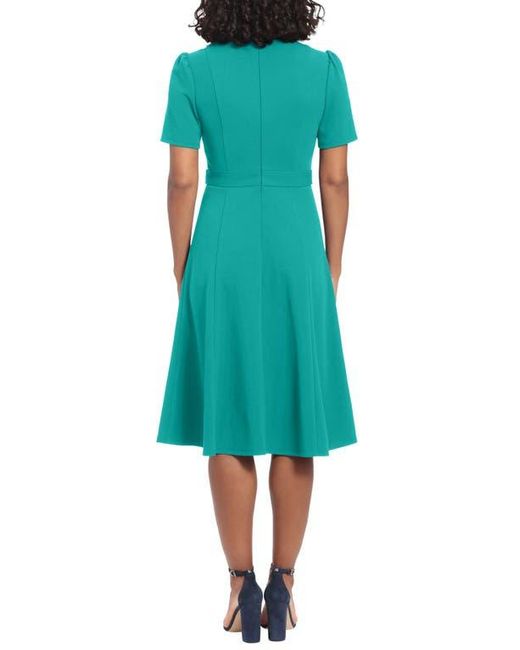 London Times Green Side Tab Fit & Flare Dress