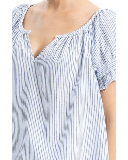 Max Studio Blue Stripe Ruffle Puff Sleeve Top