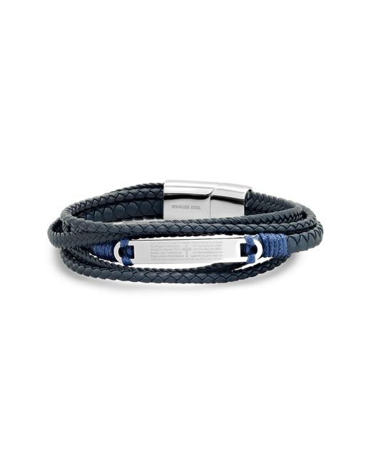 HMY Jewelry Blue Prayer Layered Braided Leather Bracelet for men