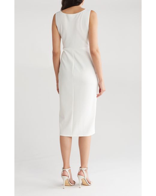 Connected Apparel White Asymmetrical Hem Twist Detail Dress