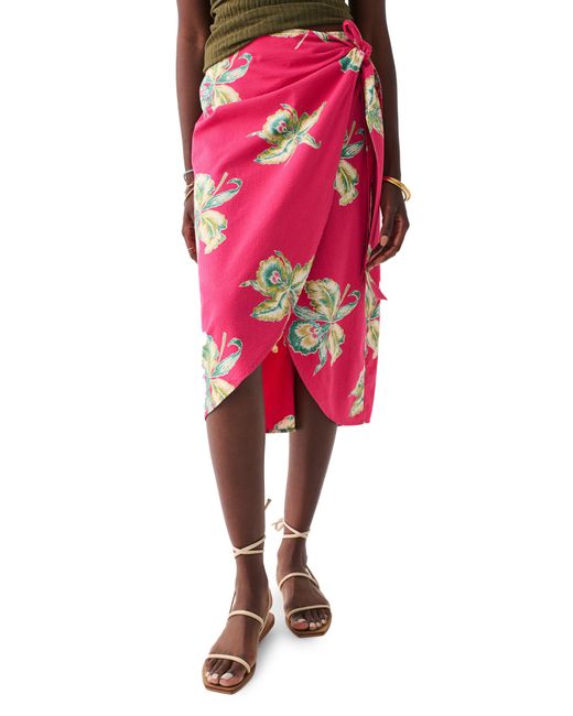 Faherty Brand Red Pacifica Orchid Print Seersucker Wrap Skirt