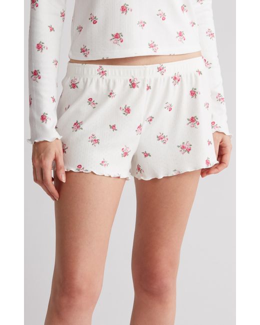 Pj Salvage White Floral Print Brushed Pointelle Pajama Shorts