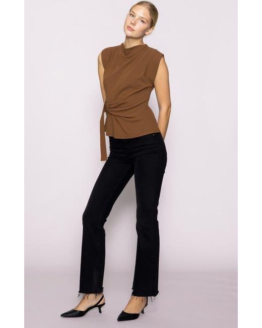 MELLODAY Brown Buckle Front Extended Sleeve Top