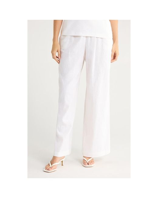 Wayf White Linen Blend Pull-On Pants