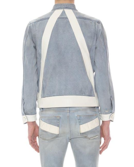 HVMAN Blue Denim Jacket with Leather Trim for men