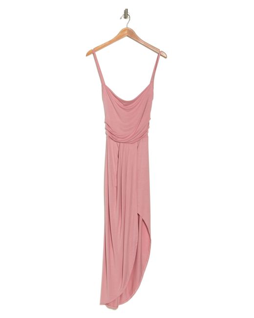 Go Couture Purple Cowl Neck Asymmetric Slit Dress