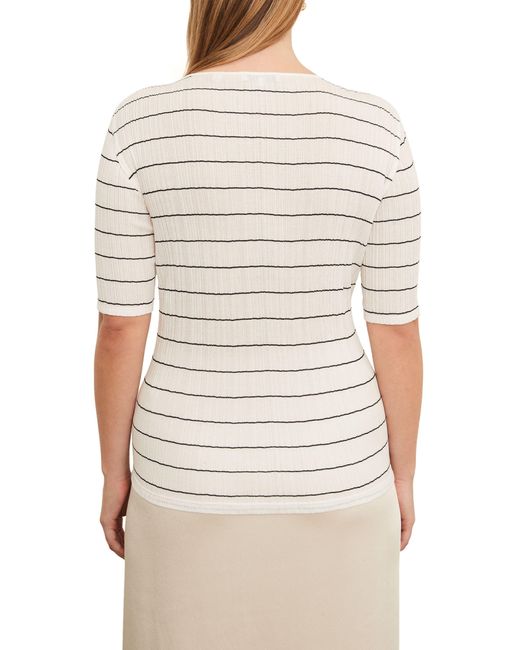 Vince White Variegated Stripe Elbow Sleeve Cotton Top