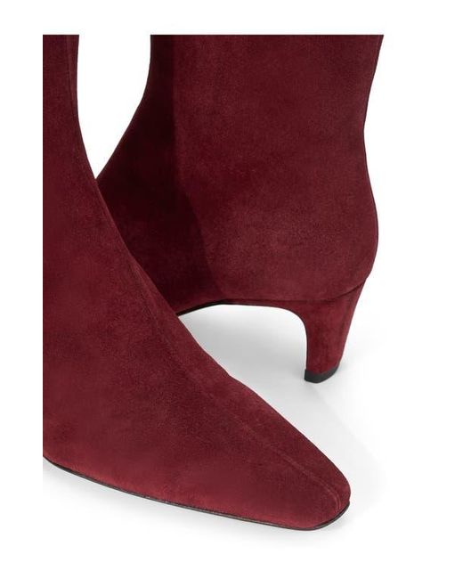 Staud Red Leather Square-Toe Demi Booties