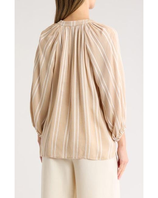 Gemma Jane Natural Stripe Woven Split Neck Top